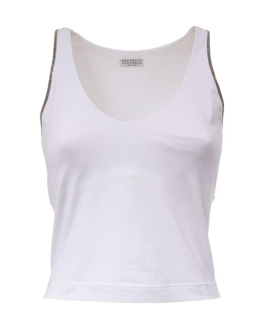 Brunello Cucinelli Blue Crystal-Embellished Tank Top