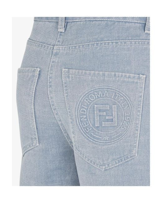 Fendi Blue Logo Detailed Straight-Leg Jeans