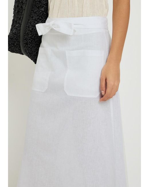 Totême White Tie-Waist Cotton And Linen-Blend Midi Skirt