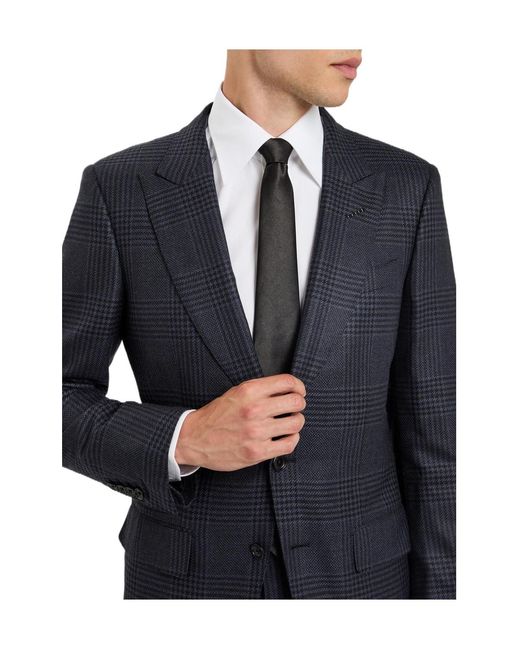 Tom Ford Blue Houndstooth Wool Blazer for men