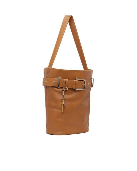 OSOI Brown Bucket Brocl Shoulder Bag