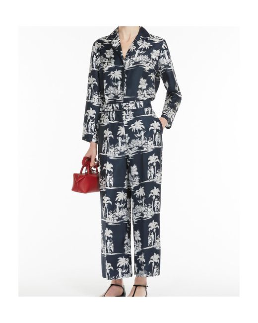 Max Mara Blue Printed Silk Cropped Trousers