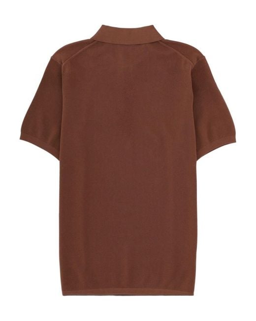 Aspesi Brown Textured Knit Polo Shirt for men