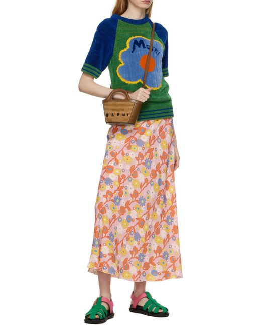 Marni Brown Tropicalia Logo Embroidered Micro Tote Bag