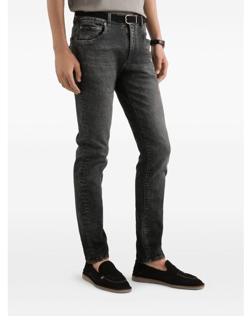 Dolce & Gabbana Gray Logo Plaque Slim Fit Jeans for men