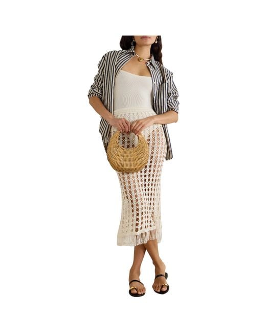 Calle Del Mar Natural Fringe Crochet Midi Skirt