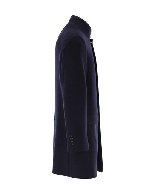 Fay Blue Stand-Collar Wool Coat for men