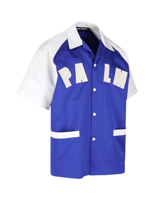 Palm Angels Blue Palm Baseball Bowling Shirt for men