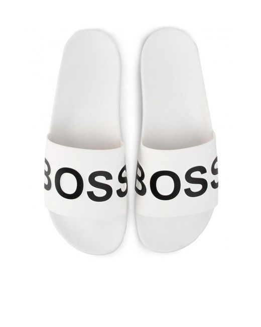 Boss White Logo Letter Slippers for men