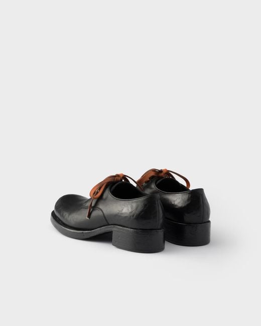 Prada Black Antiqued Leather Lace-Up Shoes