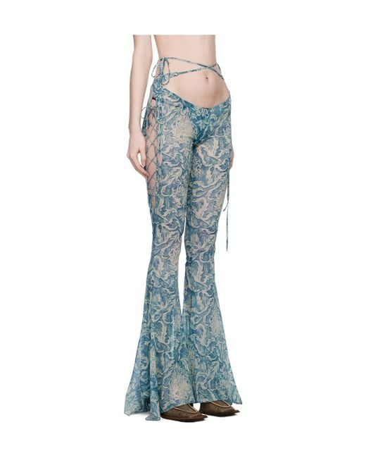KNWLS Blue Glimmer Graphic-Print Flared Trousers