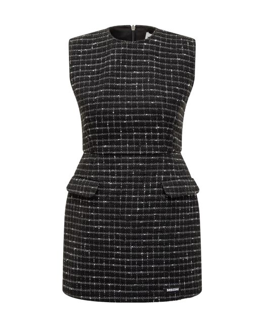 MSGM Black Checked Tweed Dress