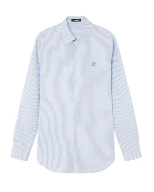 Versace Blue Striped Poplin Slim Shirt for men