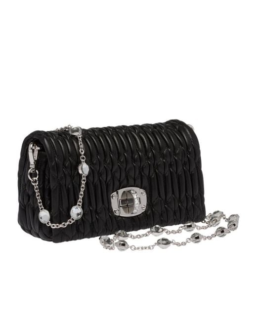 Miu Miu Black Miu Crystal Nappa Leather And Crystal Mini-Bag