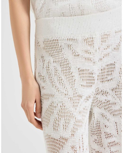 Brunello Cucinelli White Linen And Cotton Dazzling Water Lillies Knit Track Trousers