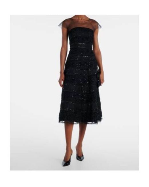 Carolina Herrera Black Floral-Appliqué Sequined Gown