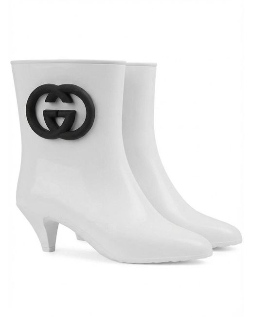 Gucci White Interlocking G Pointed-Toe Boots