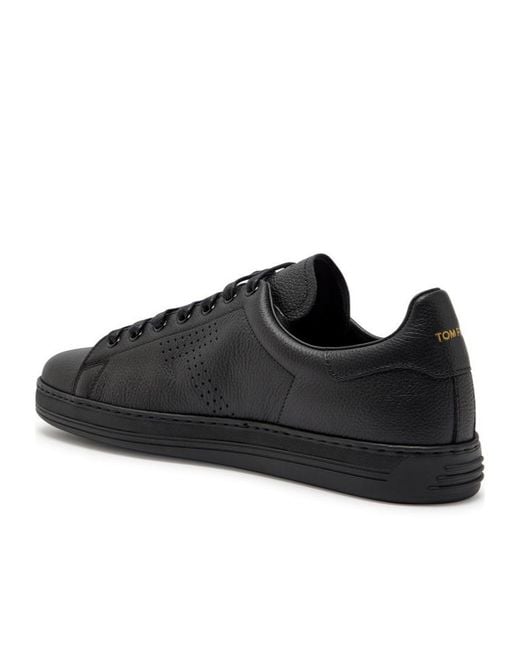 Tom Ford Black Warwick Grained Leather Sneakers for men