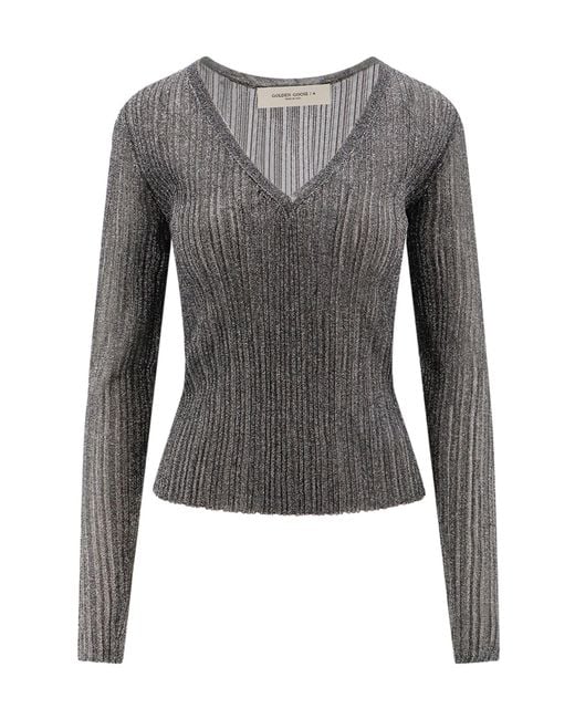 Golden Goose Deluxe Brand Gray V-Neck Lurex Top