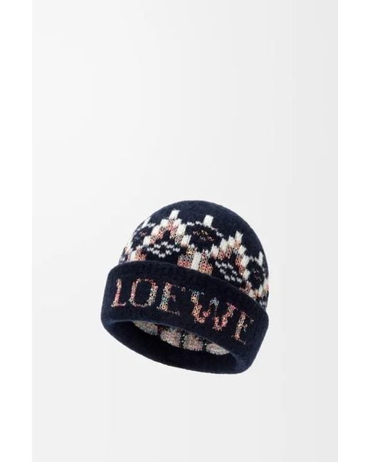 Loewe Blue Logo Intarsia-Knit Turn-Up Hem Beanie for men