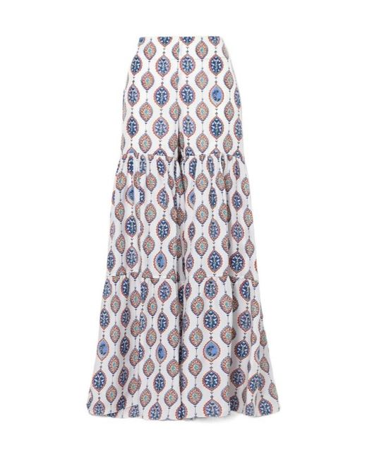 Chloé White Tiered Printed Silk-Habotai Flared Pants