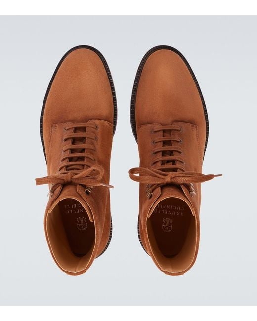 Brunello Cucinelli Brown Suede Lace-Up Boots for men