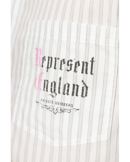 Represent White Striped Logo-Print Shirt for men