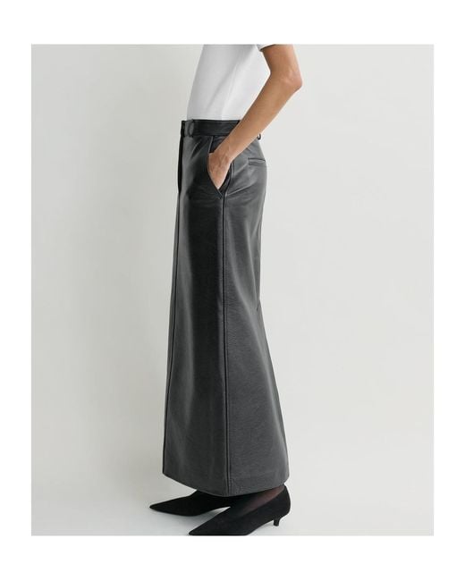 Totême Black Grained-Leather Straight Maxi Skirt