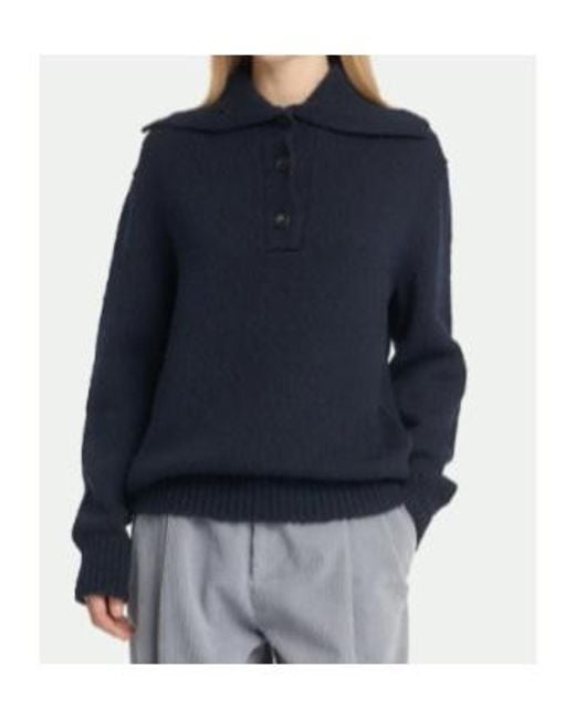 Malo Blue Button-Placket Spread-Collar Sweater