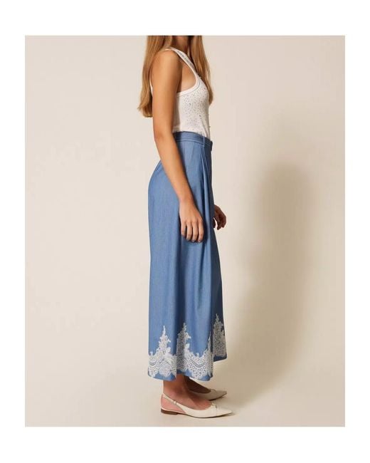 Twinset Blue Lace-Detail Palazzo Pants