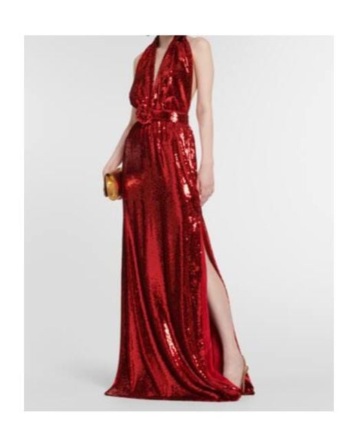 Rodarte Red Halterneck Sequined Corsage Gown