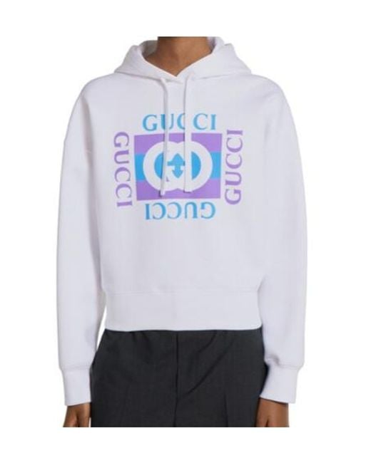 Gucci White Logo Printed Drawstring Hoodie