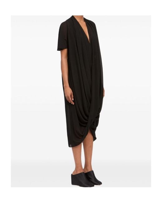 MM6 by Maison Margiela Black Draped Short-Sleeve Dress