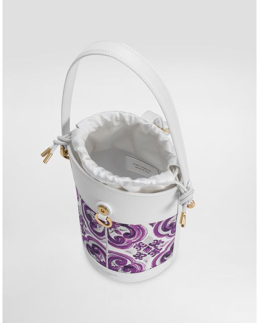 Dolce & Gabbana White Floral-Print Bucket Bag