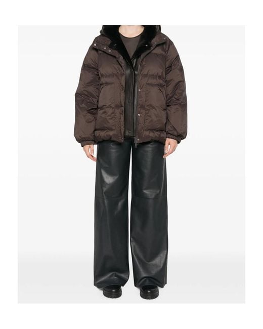 Yves Salomon Brown Quilted Hooded Jacket
