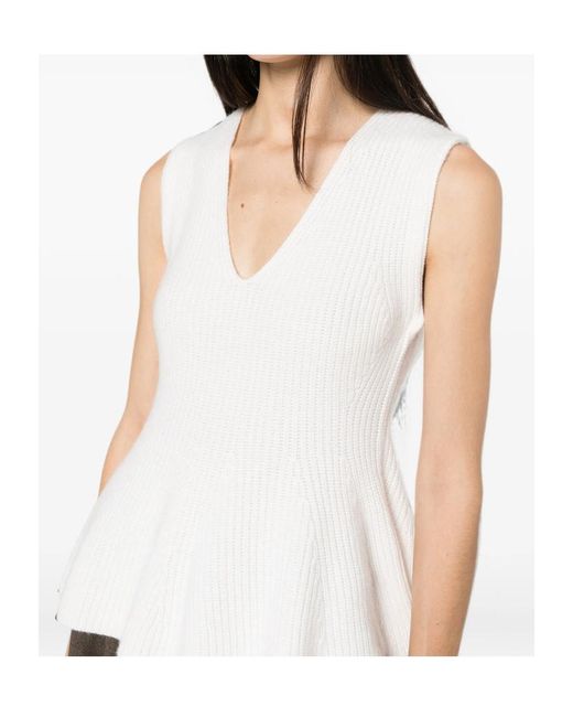 Lisa Yang White V-Neck Sleeveless Knit Top