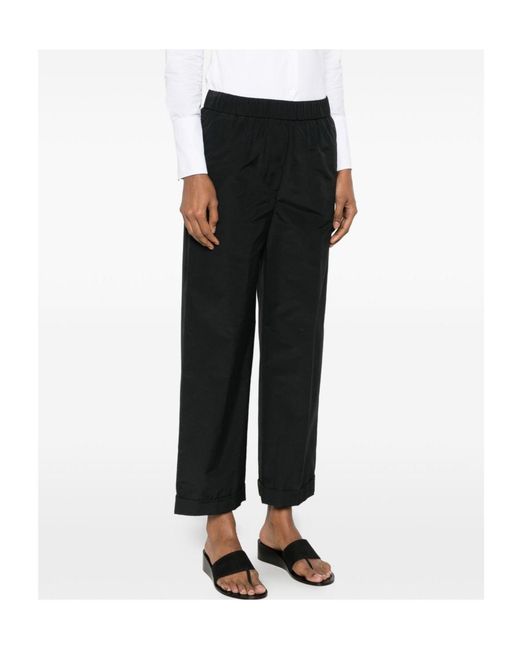 Peserico Black Elasticated-Waistband Turned-Up-Cuff Trousers