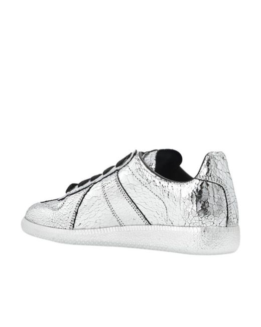 Maison Margiela White Replica Metallic-Effect Sneakers