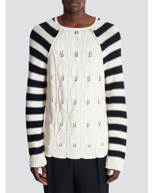 Balmain White Cable Knit Jumper for men