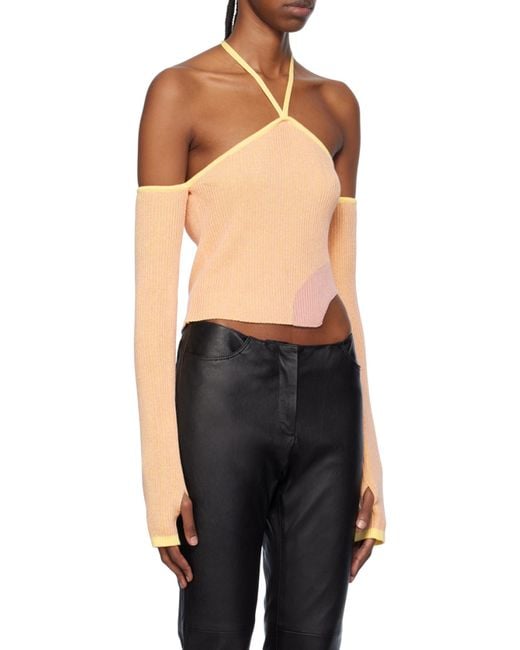 Gcds White Comma Asymmetric Ribbed Top