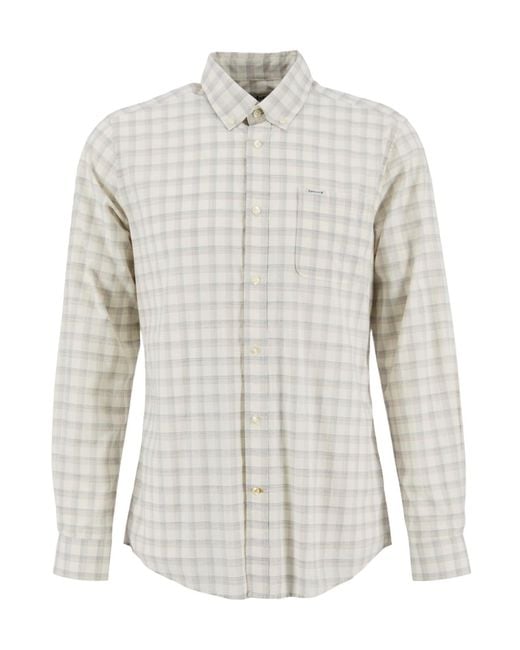 Barbour White Long-Sleeved Plaid Shirt for men