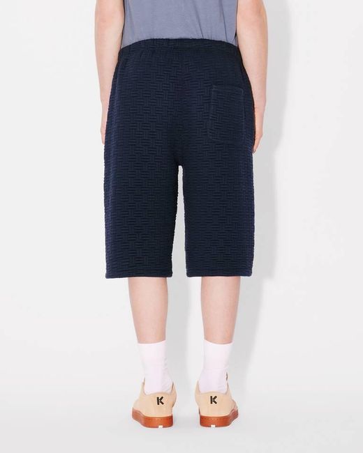 KENZO Blue Weave Logo Embroidered Bermuada Shorts for men