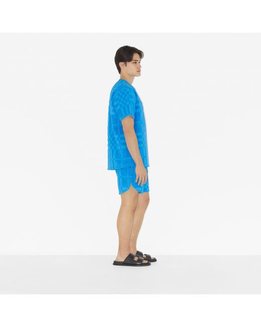 Burberry Blue Logo Patch Checkered Shorts for men