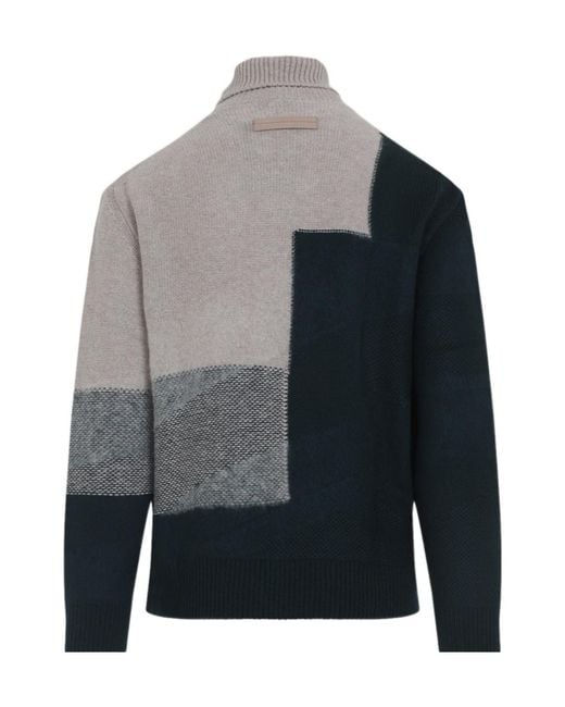 Zegna Gray Colour-Block Turtleneck Sweater for men
