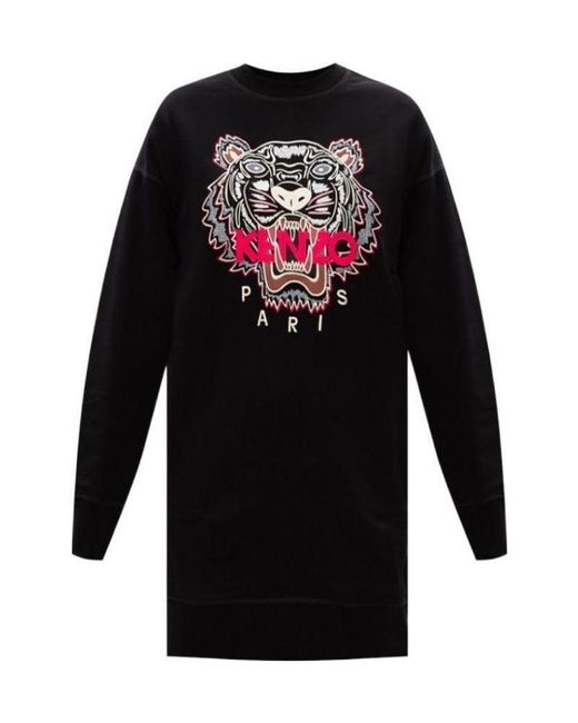 KENZO Black Embroidered-Logo Sweatshirt Dress