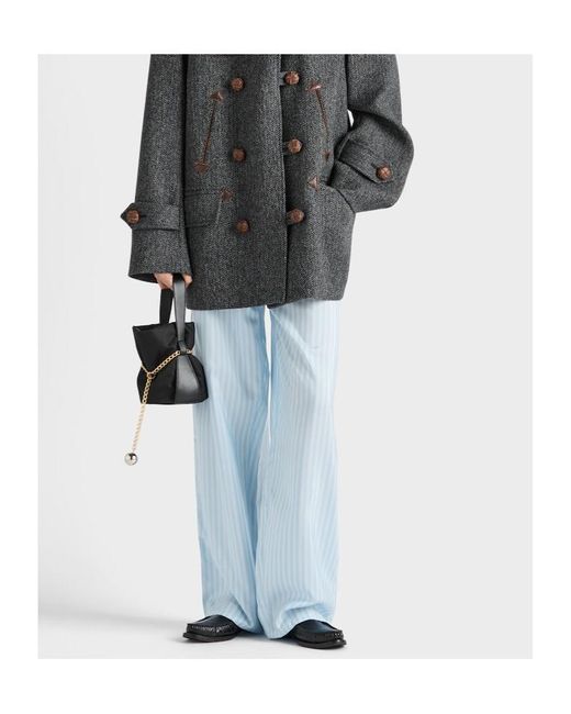 Prada Blue Triangle-Patch Striped Pants