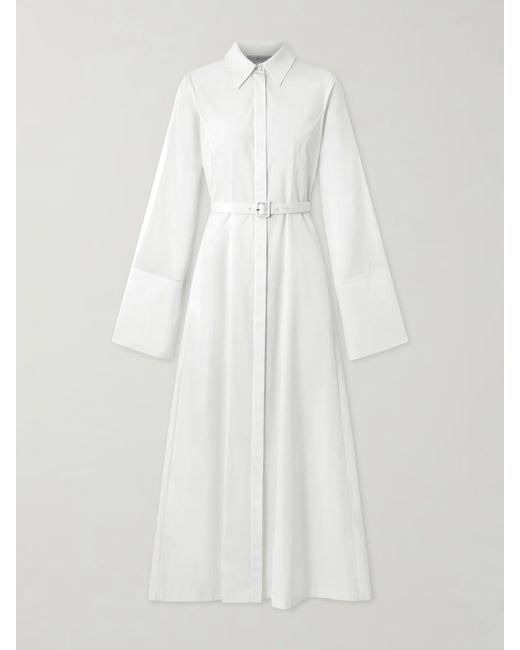 Gabriela Hearst White Carmina Belted Cotton-Poplin Maxi Dress