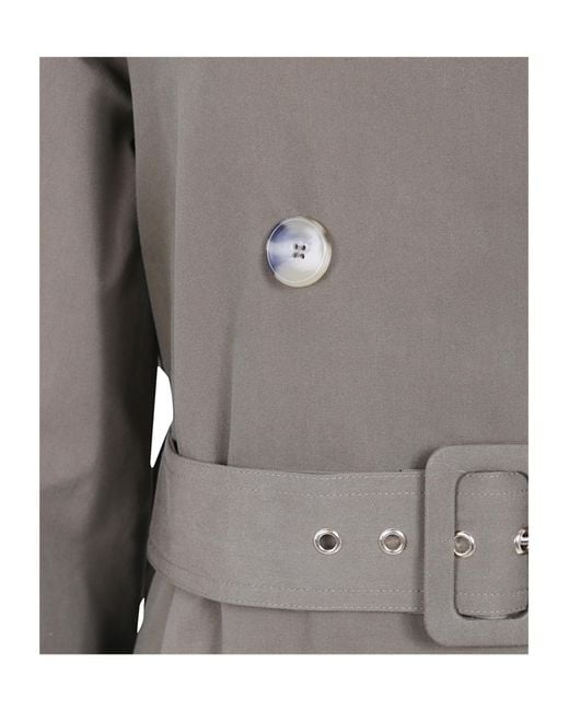 Twinset Gray Double-Breasted Long-Sleeve Trench Coat