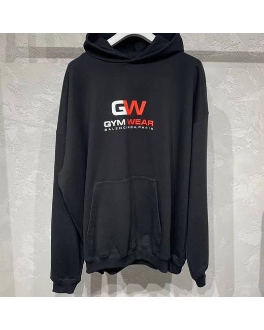 Balenciaga Black Gym Wear Print Hoodie for men