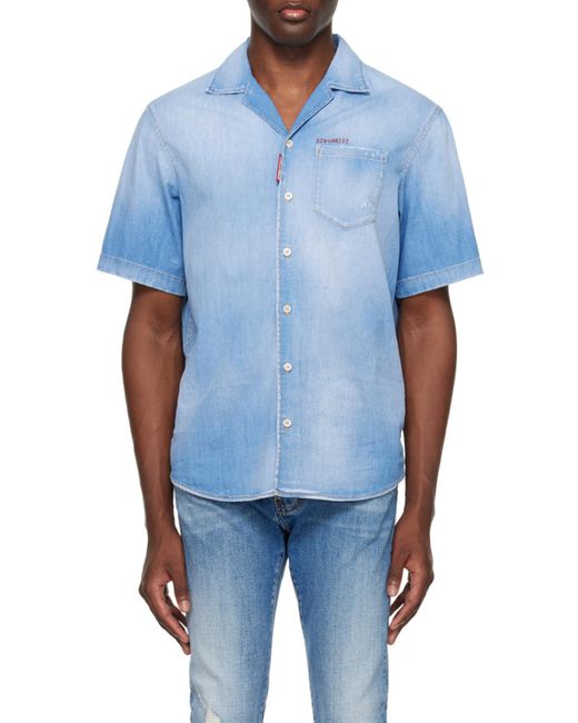 DSquared² Blue Faded Distressed Denim Shirt for men